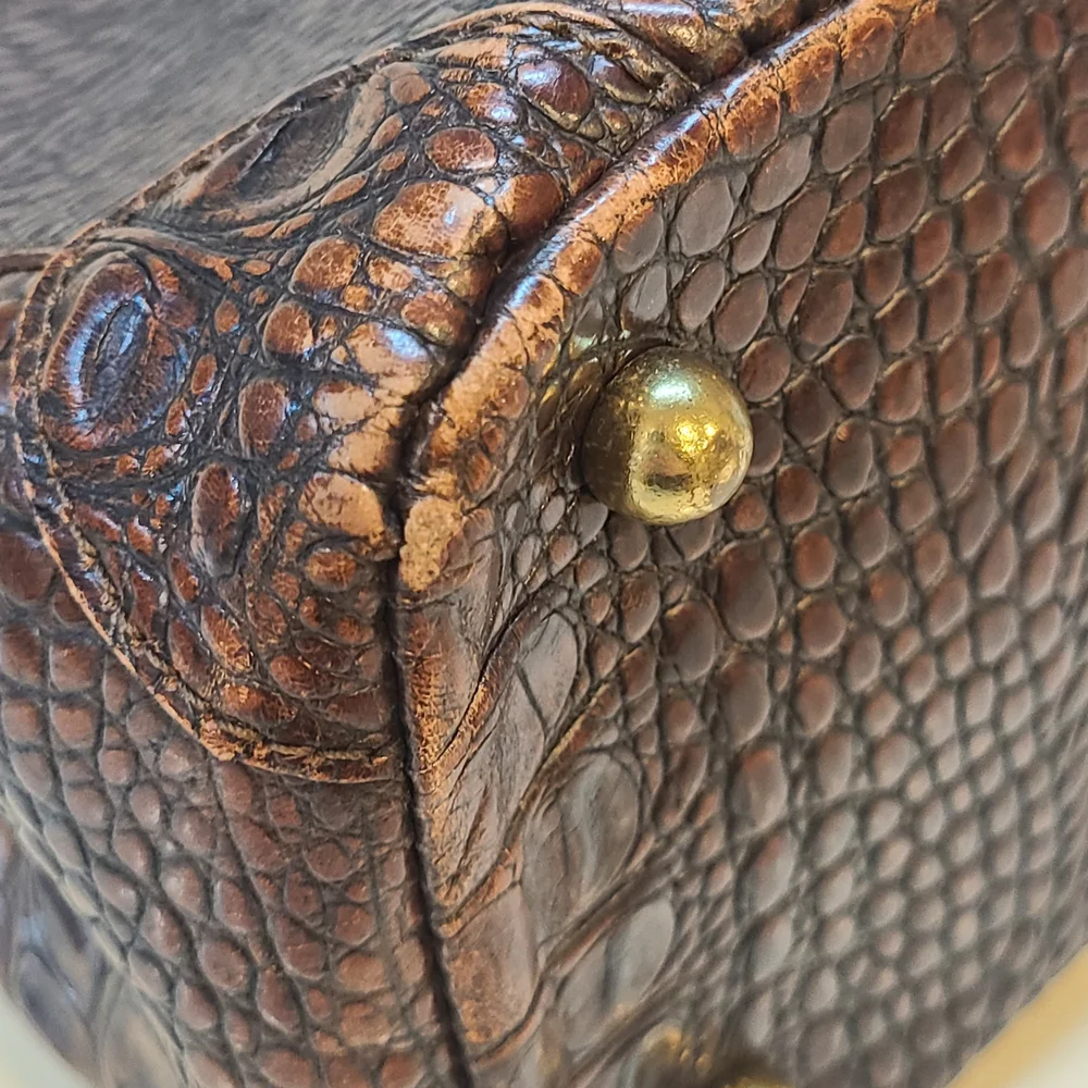 Brahmin Rich Brown Crocodile-Embossed Satchel